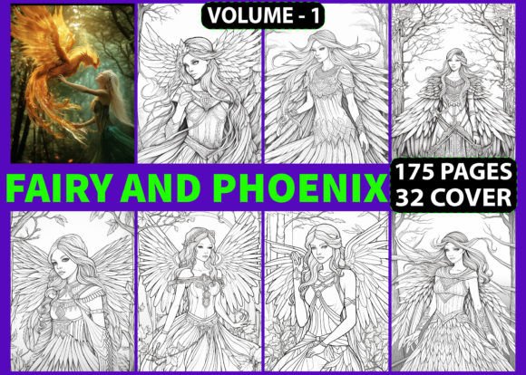 175 Fairy and Phoenix Coloring Pages KDP