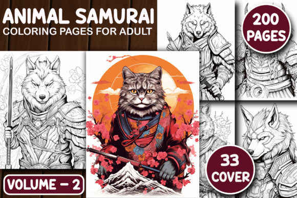 200 Animal Samurai Color Page for Adult