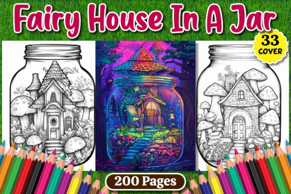 200 Fairy Houses in Jar Coloring Pages