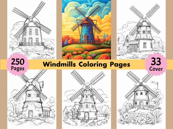 250 Windmills Coloring Pages for Adults: A Practical Resource for Creative Professionals and Educators