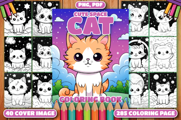 285 Cute Kawaii Space Cat Coloring Pages