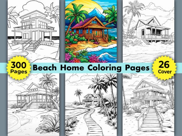 300 Beach Homes Coloring Pages for Adult