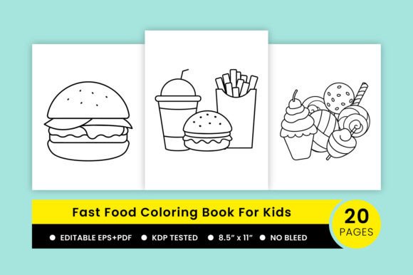 Fast Food Coloring Book Pages for Kids