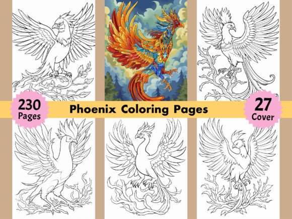 Phoenix Coloring Pages for Adults, Vol.2