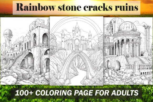 Rainbow Stone Cracks Ruins Coloring Book