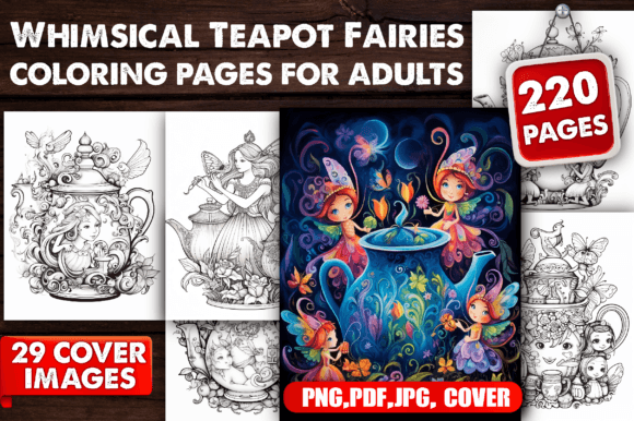 Whimsical Teapot Fairies Coloring Pages